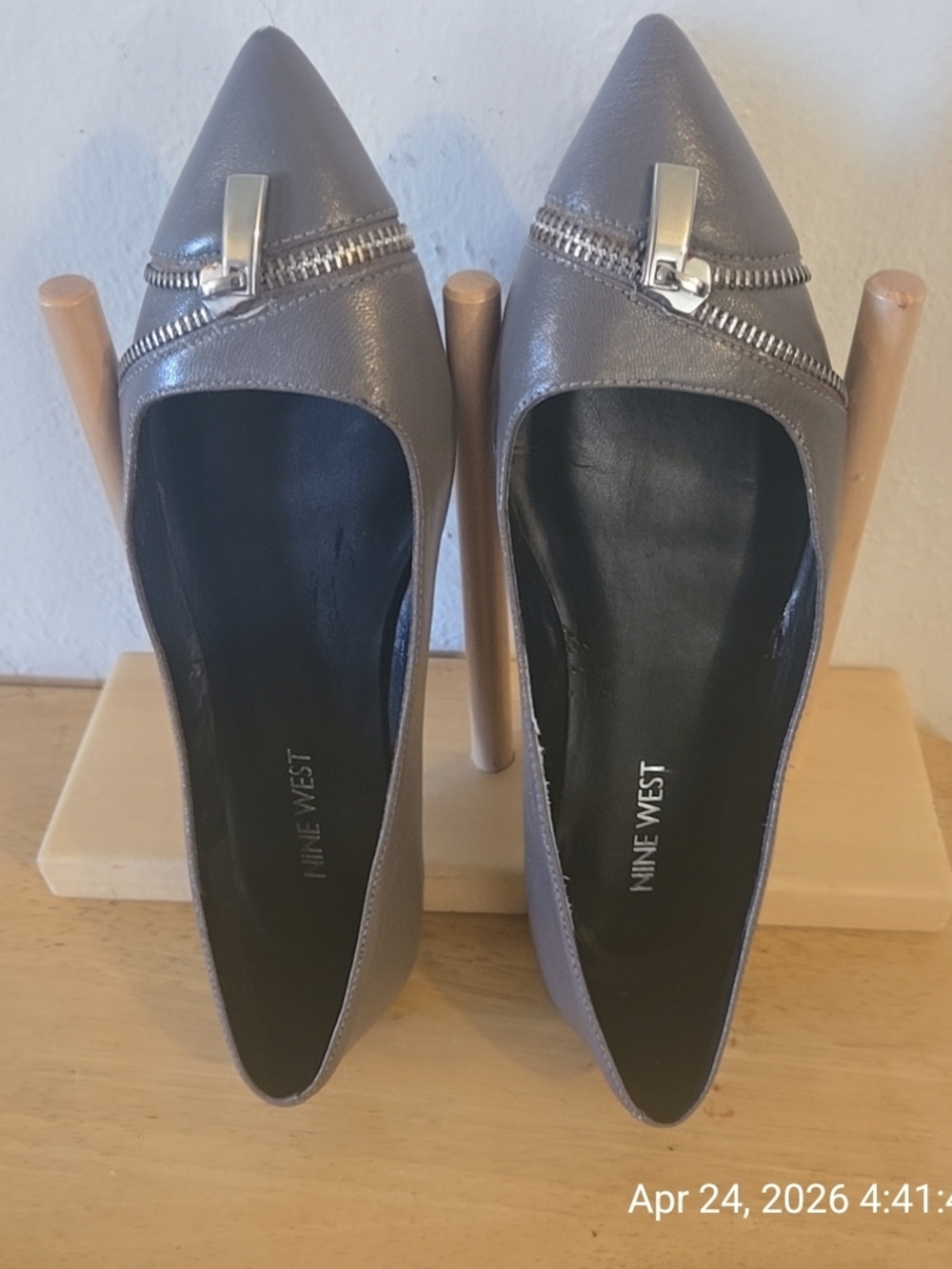 Nine West Gray Pointed-Toe Pumps with Decorative Zip